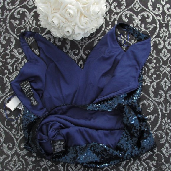 NWT Metallic Blue Sequin Sheath Cocktail Dress 4 - Picture 6 of 9